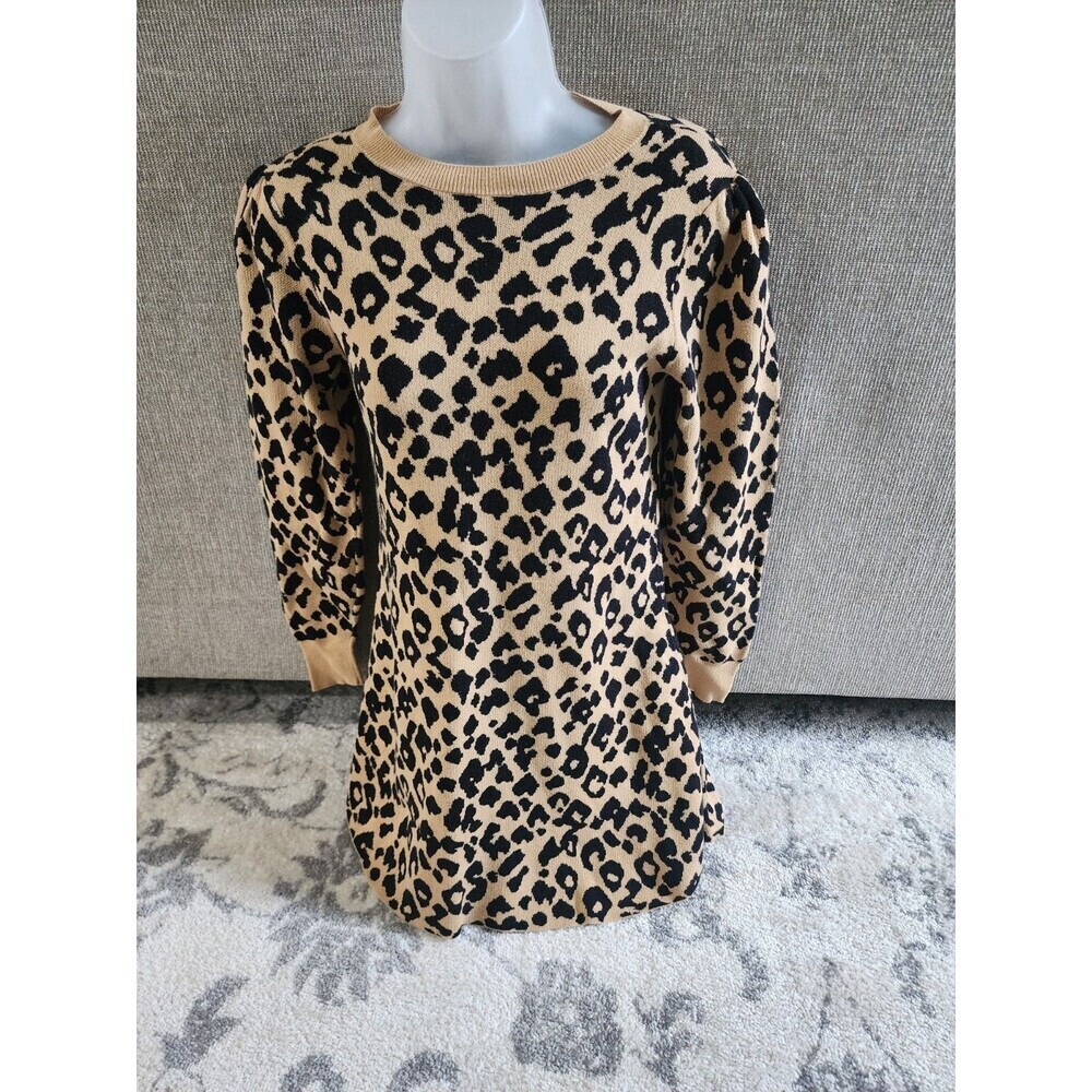LOFT Leopard Print Crew Neck Sweater Animal Tan Brown PETITE SMALL